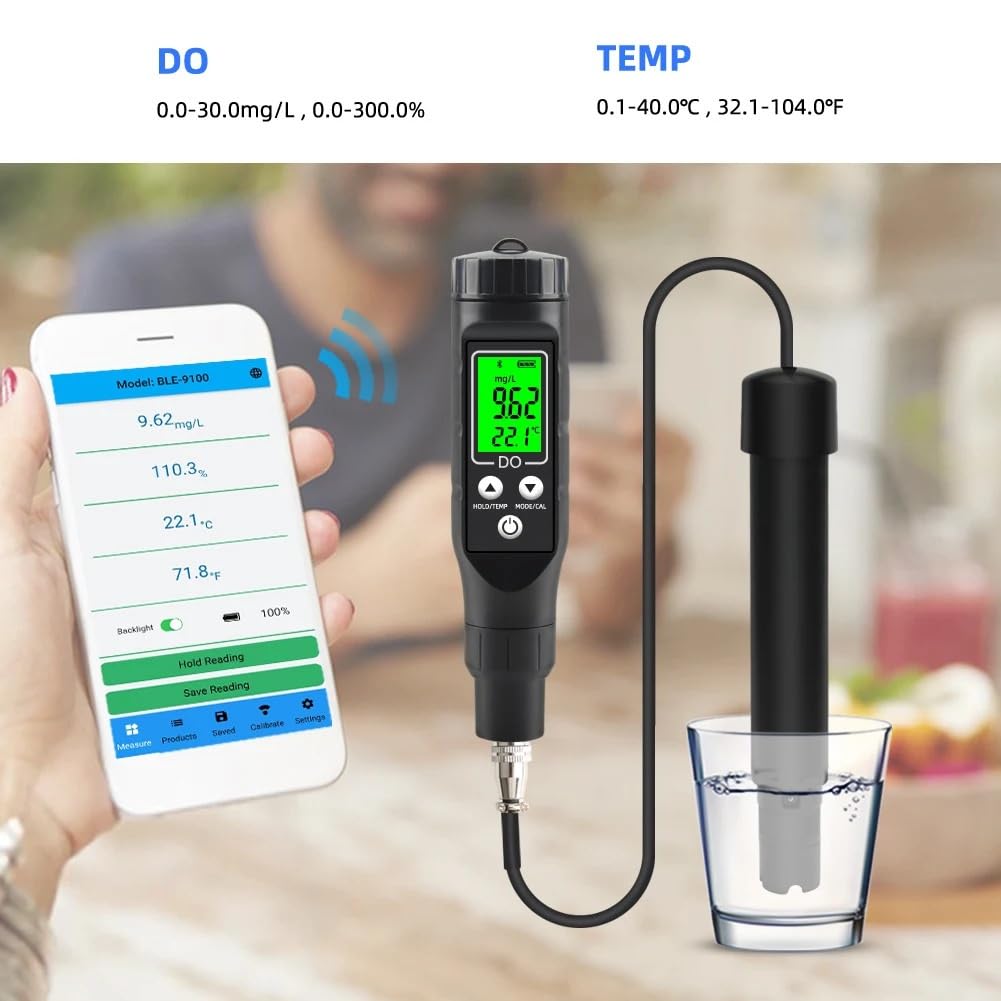 Medidor Digital de oxígeno disuelto Bluetooth, analizador Profesional de oxígeno disuelto, probador de concentración de oxígeno 0,0-40,0 MG/L
