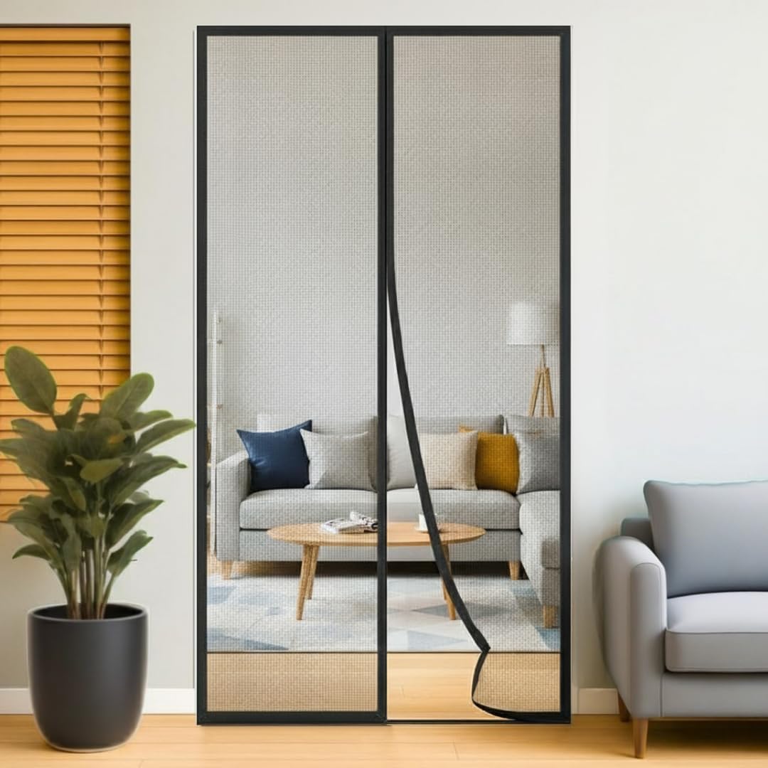 Varni Enterprises Magnetic Mosquito Screen Door Net Curtain with Magnets Reinforced Polyester Curtain Back Door Mesh with All in One Insect Control | Insect Repellent Size 7 feet Black Color-image-34