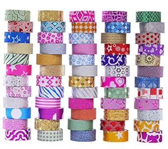 MPOPUUL 60 Rolls Glitter Washi Tape Set, Washi Masking Decorative Tapes for Christmas DIY Decor Planners Scrapbooking Adhesive School/Party Supplies