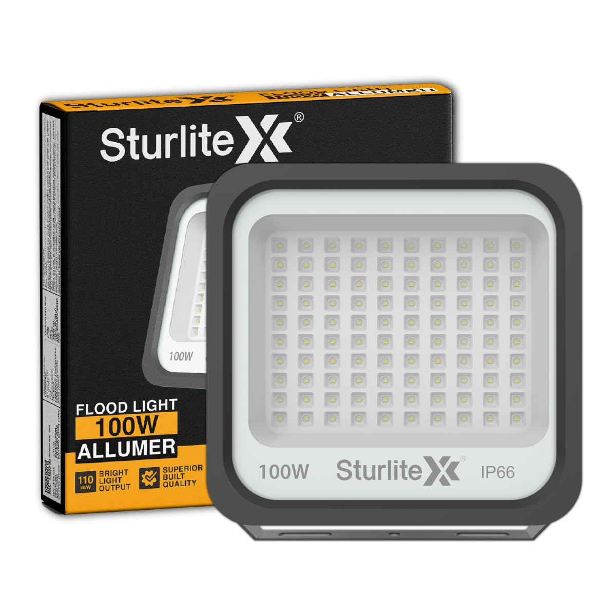 Sturlite Allumer 100 W LED Flood Light| Cool White 6500K Color Temperature LED Lamp| IP66 Waterproof Surge Protection Focus Light for Factory, Garage, Parking, Garden, Playground & Shop - (Pack of 1)