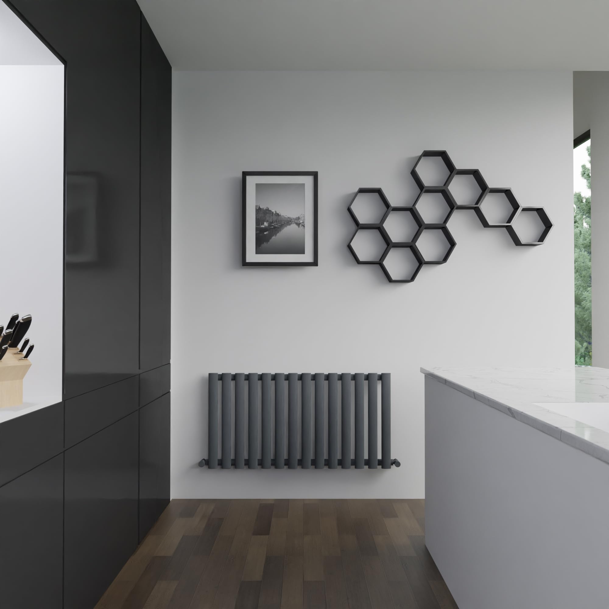 Brecon Anthracite Oval Tube Designer Radiator Horizontal Central Heating - 960mm (w) x 500mm (h) - BTUs 2687