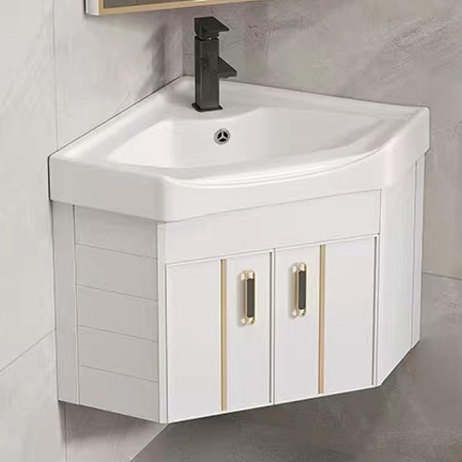 XBTGS Corner Bathroom Vanity Sink Combo, Small Wall Mount Corner Sink, with Bathroom Cabinet Freestanding Storage Vanity, Small Bathroom Sinks for Small Spaces,White-56cm/22in