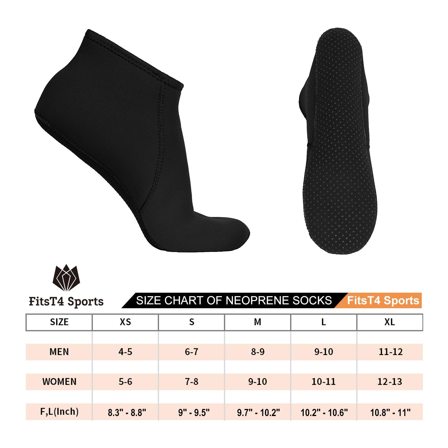 FitsT4 Chaussettes de plongée thermiques en néoprène antidérapant de 3 mm pour homme et femme - Pour plongée, plongée, plongée, plongée, natation, surf,