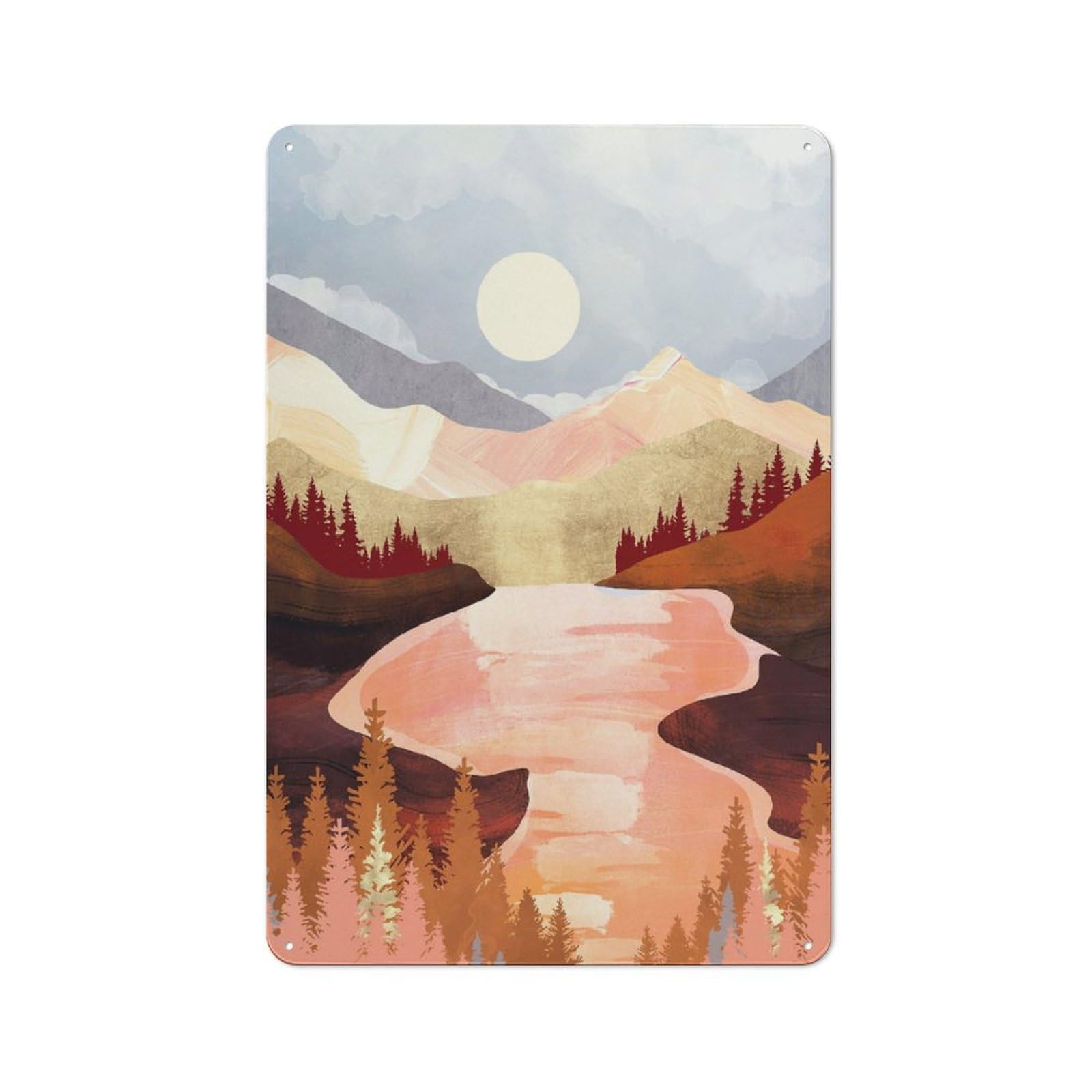 Mountain Forest Lake Understated Metal Wall Decor 30x20cm, Office Metal Sign for Office, Study, Studio Or Hallway