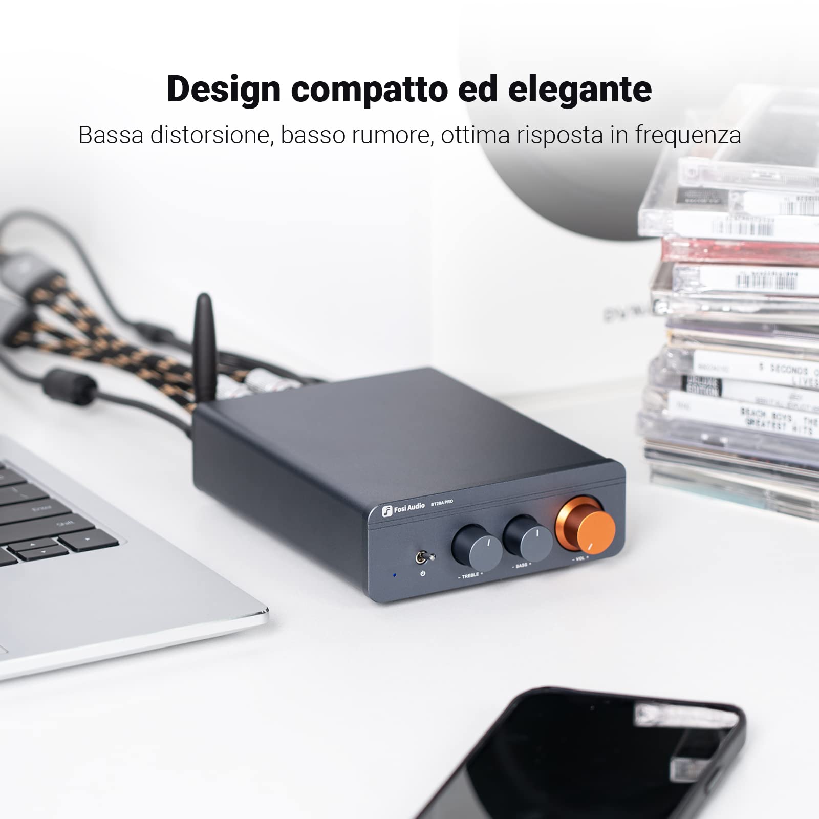Fosi Audio BT20A Pro Amplificatore Bluetooth 5.0 300Wx2 TPA3255 HiFi Stereo Classe D 2.0 Canali