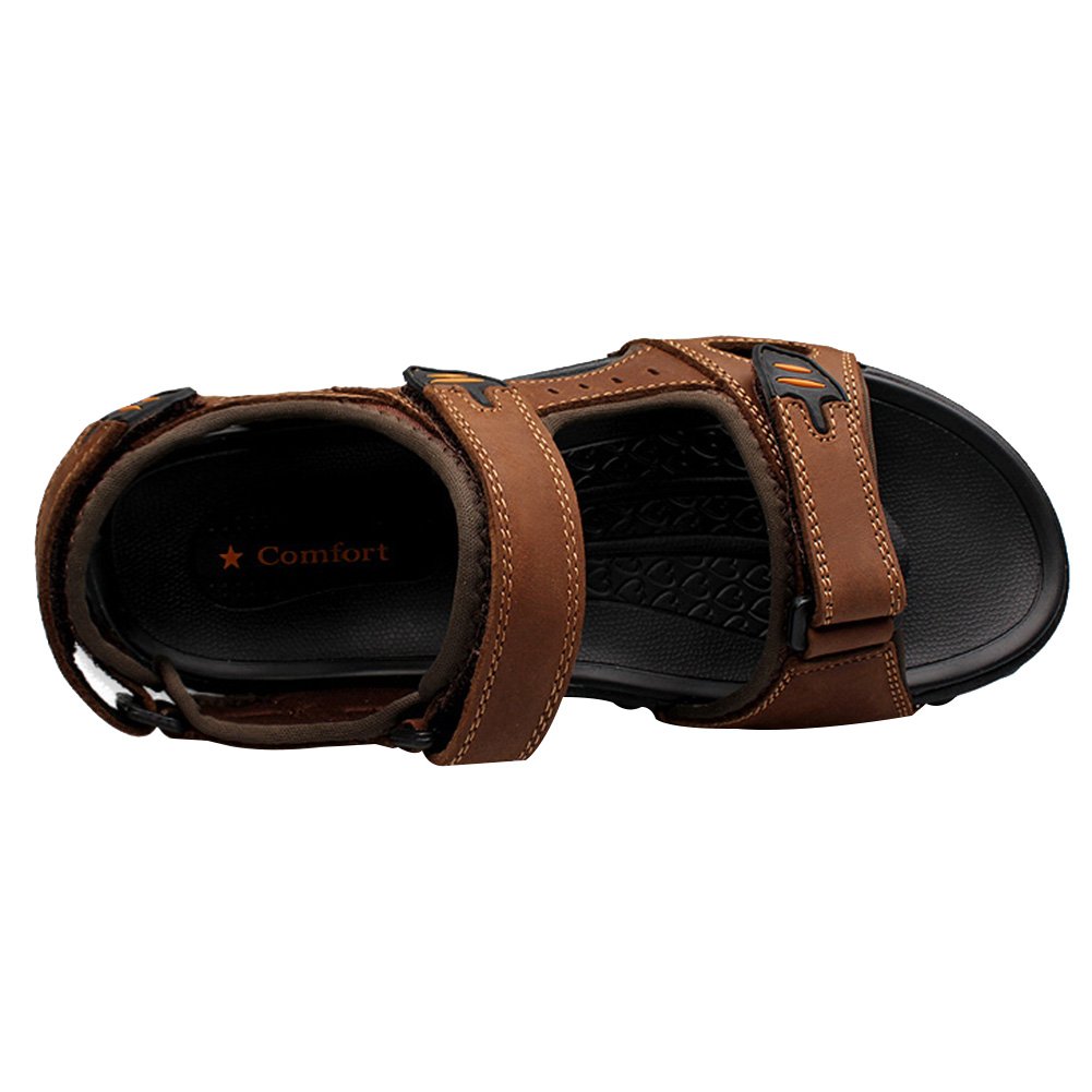 rismart Hombre Punta Abierta Casual Gancho y Bucle Intemperie Trekking Cuero Sandalias Zapatos