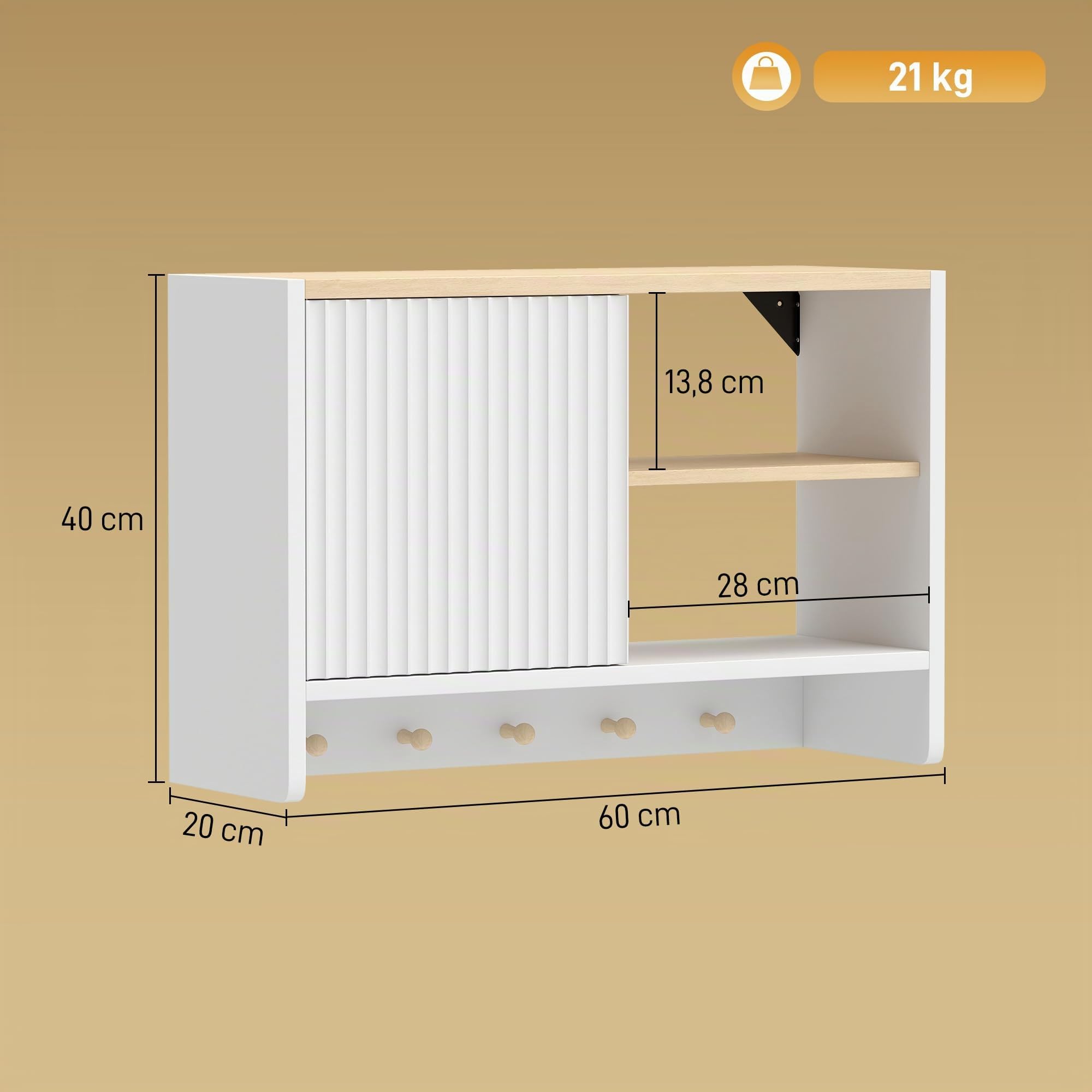HOMCOM Armario de Pared para baño 60x20x40cm Blanco y Roble