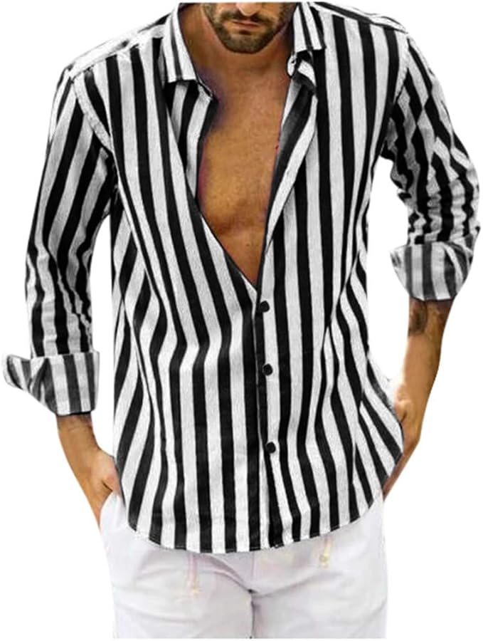 Hulday Shirt Knitted Mature Men Shirt Long Regular Fit Sleeve Casual