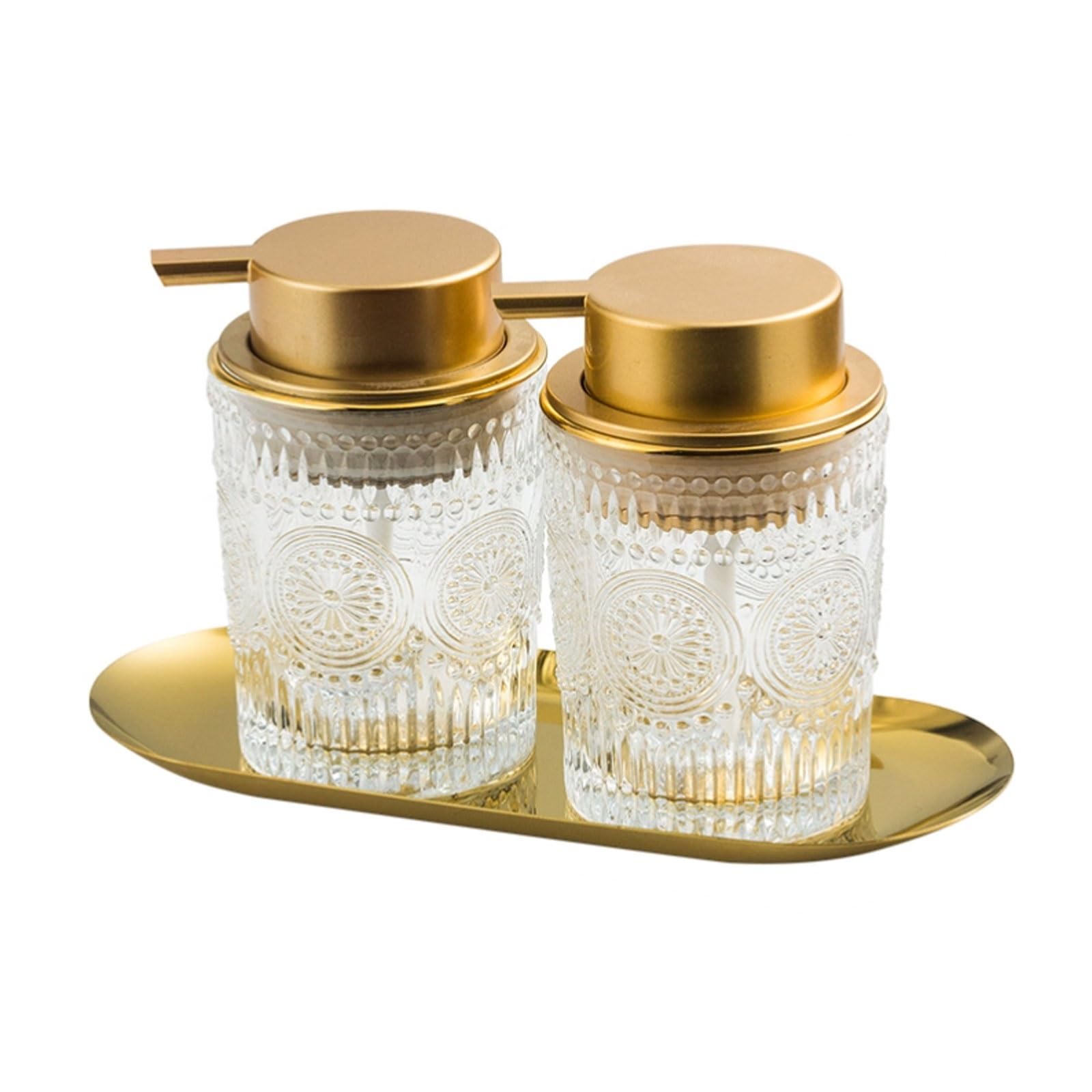 6.7oz Clear Glass Soap Dispenser European Embossed Pattern, Refillable Pump Bottle, Luxury Countertop
