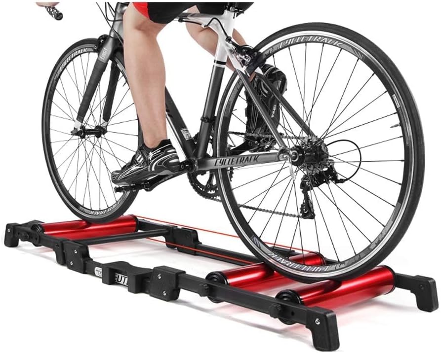 Aluminum Bike Trainer Rollers, Indoor Stationary Exercise Bicycle Roller Stand, Aluminum Alloy MTB Road Bicycle Home Cycling Training，Anti-Slip Pedal