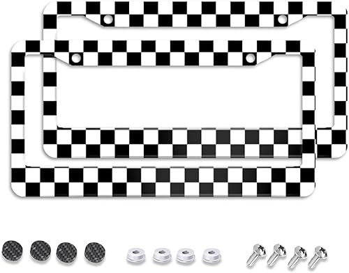 Marco de placa de tablero de ajedrez blanco y negro, bandera de raza, soporte personalizado de aluminio de metal para placa de automóvil, marcos de