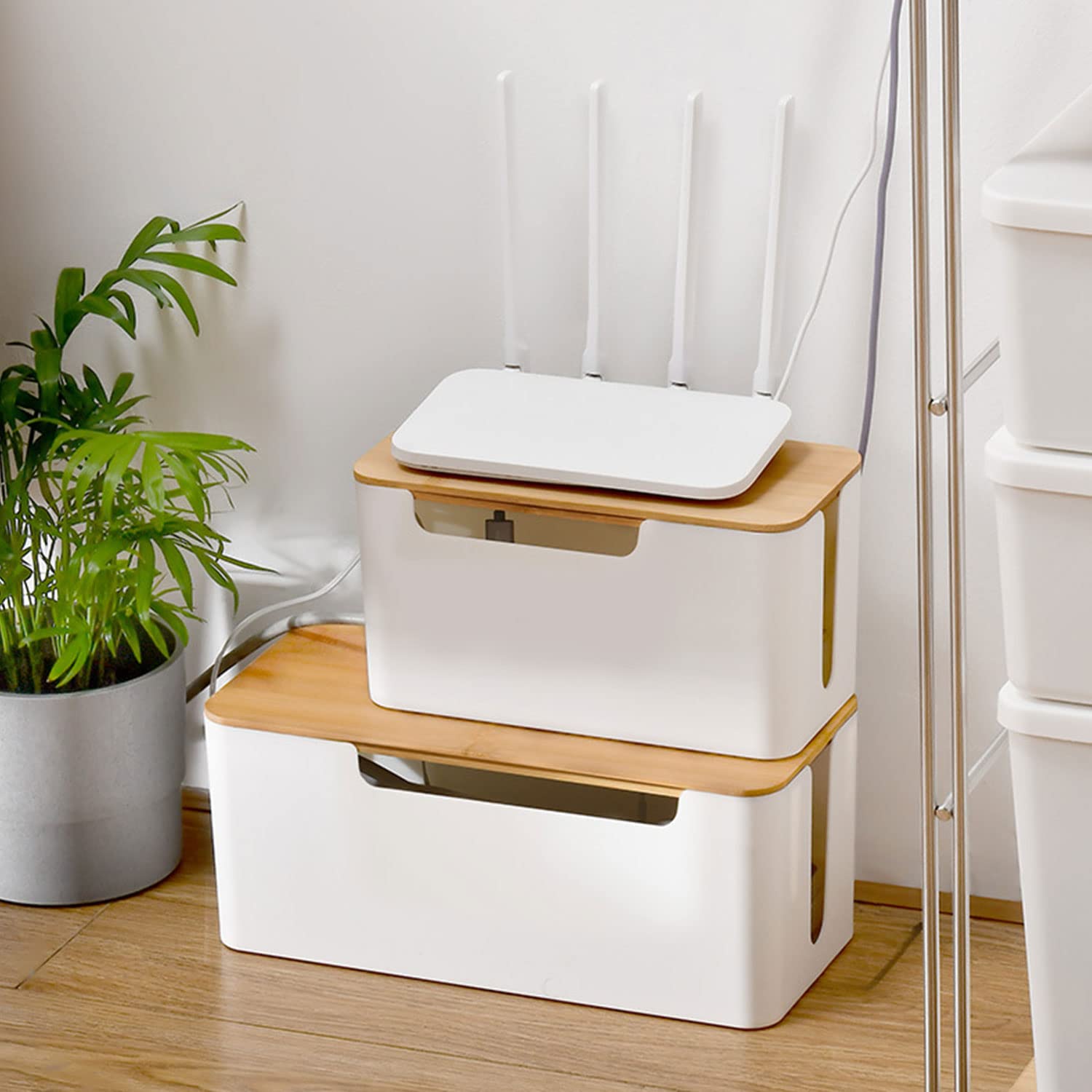 Buachois Scatola Nascondi Cavi,Scatola Portacavi,Organizer per Scatola di Gestione dei Cavi con Coperchio in Legno,per Cavi TV, Computer,Router,Hub USB