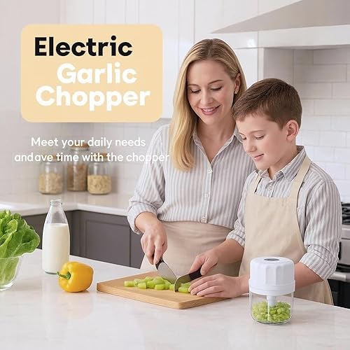 Miniatura 9 de Picadora eléctrica de ajo, 8.5 fl oz, portátil e inalámbrico, mini procesador de alimentos, licuadora de verduras recargable por USB para nueces,