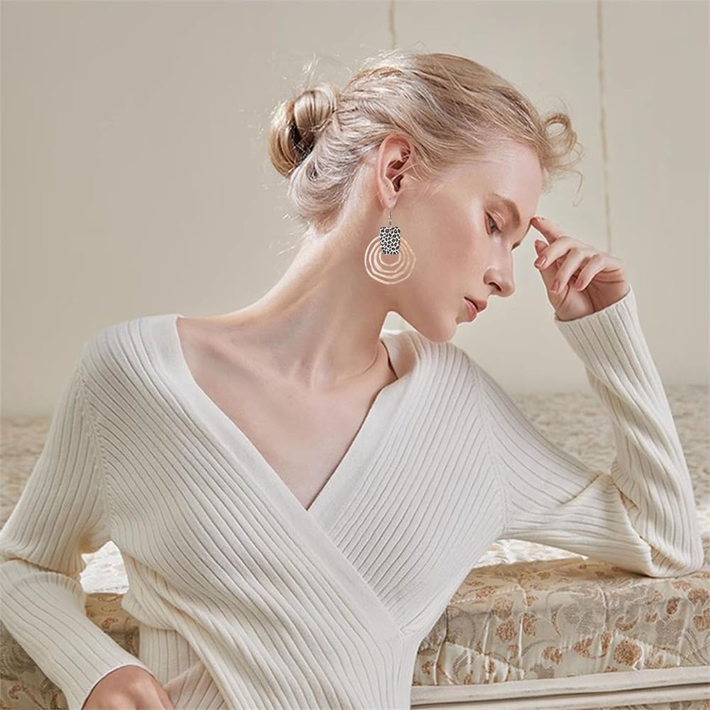 Wooden Geometry Circle Earrings for Women Bohemian Vintage Lightweight Wood Dangle Earrings Handmade Multilayer Earrings - Image 3