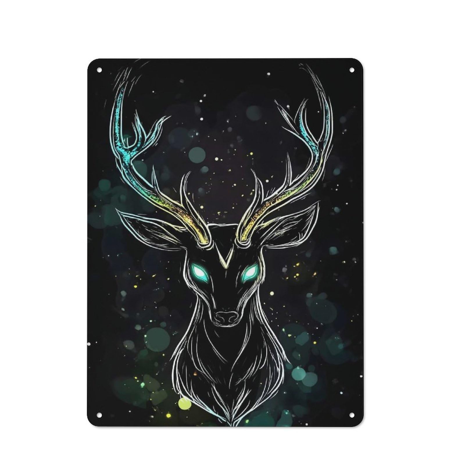 Junmoney Style-15 Vintage Tin Sign 40X30cm With Mystical Deer With Glowing Antlers For Garage Or Workshop, For Metal Sign Collectors, For Cafés, Pubs And Restaurants