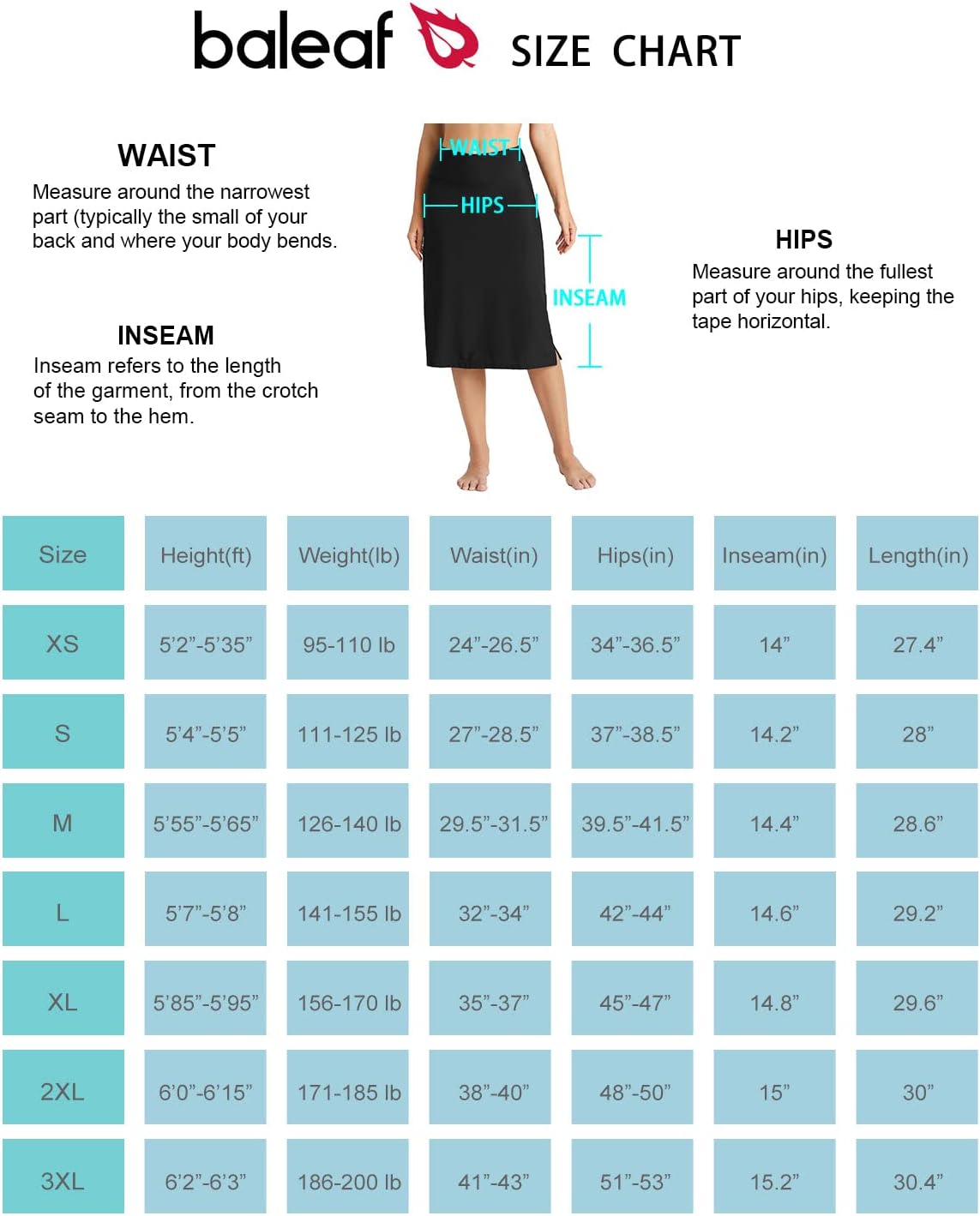 baleaf Women's 28" Midi Length Long Swim Skirts with Legging Modest High Waisted Tankini Skirt Bottom UPF 50+ - Image 7