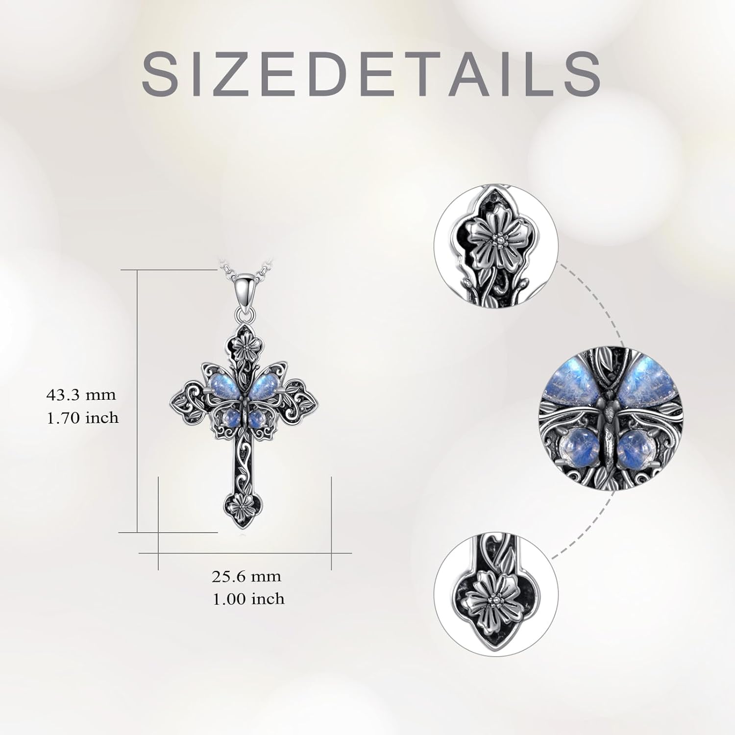 Genuine Moonstone Cross Butterfly Pendant Necklace 925 Sterling Silver vintage Natural Gemstone June Birthstone Religious Jewelry for Women Men Cross lover - Image 5