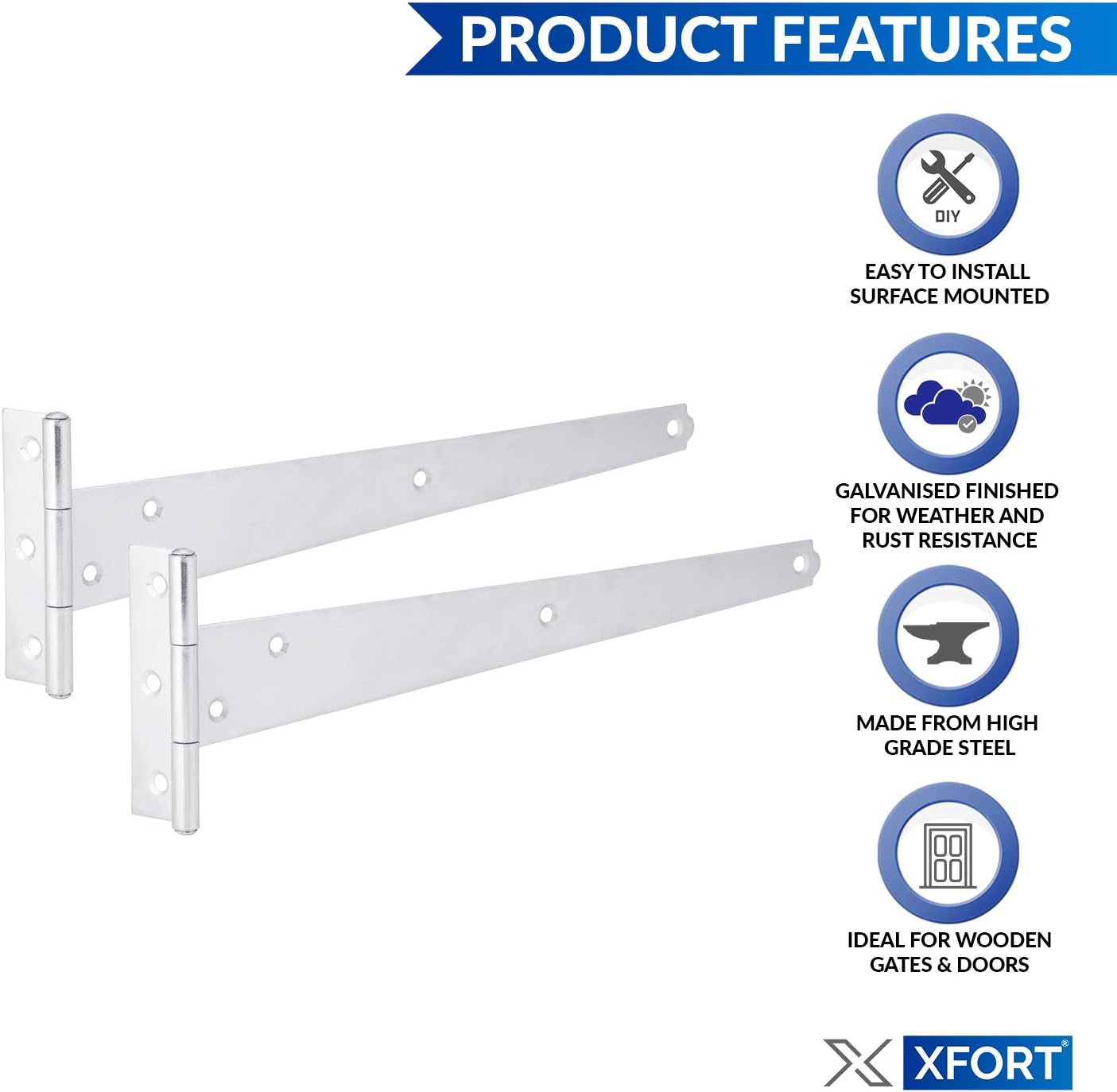 XFORT® 2 Pack Zinc Plated 150 mm T-Hinge, Metal Tee Hinges with Shiny Finish Protecting Against Weather - Image 4