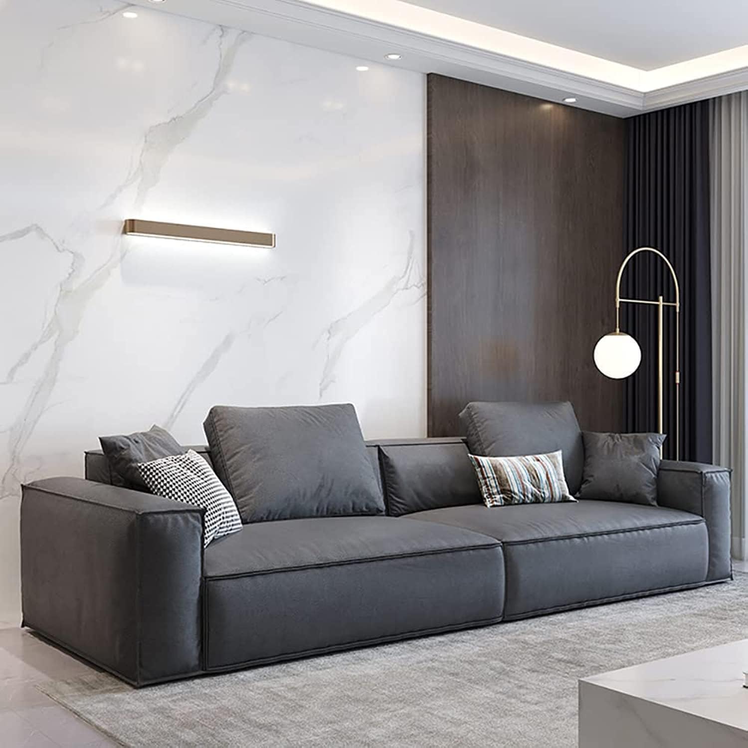 Good Luck Furniture Factory LLC Leather Sofa Combination Sofa Living Room Furniture (Gray, Four-Seat, 2 Pillows, 2800 * 970 * 670)