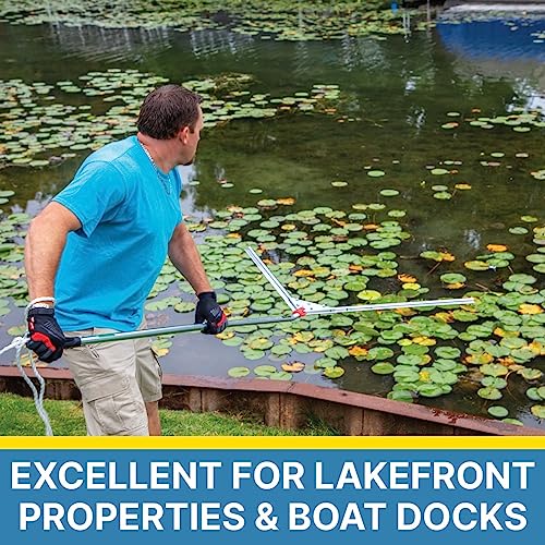 Jenlis Weed Razer Express, Lake Weed Cutter, Compact Aquatic Pond Plant Cutting Tool, Sharp Razor Blades Shear Cattail, Reed, Phragmites Lilly & Chara Algae, 30” Inch Cut Width, 25 Foot Throw Rope