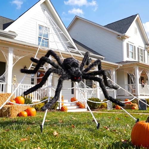 Land Guard 236 Big Spider Web Halloween Decor+70 Huge Spider for Roof with Triangular Big Web for on House Outside and Inside