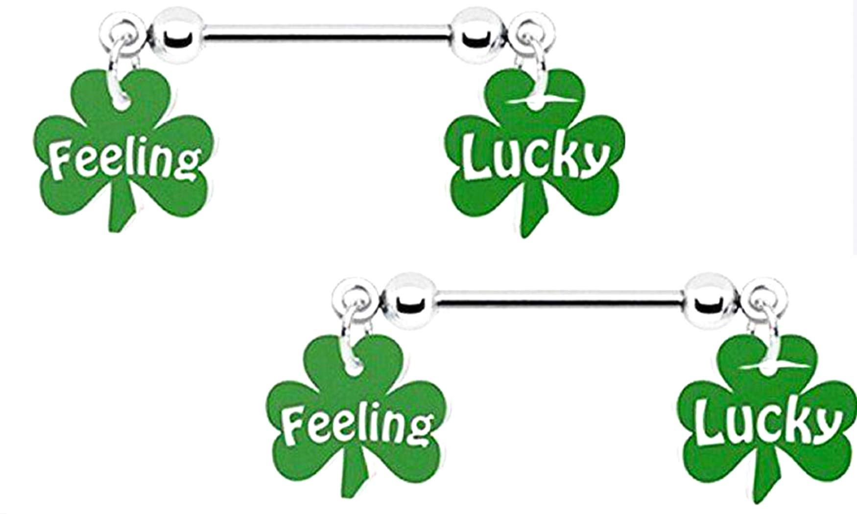 Nipple Shield Rings Barbell Sold as a Pair 14g Irish 3 Leaf Clover Shamrock