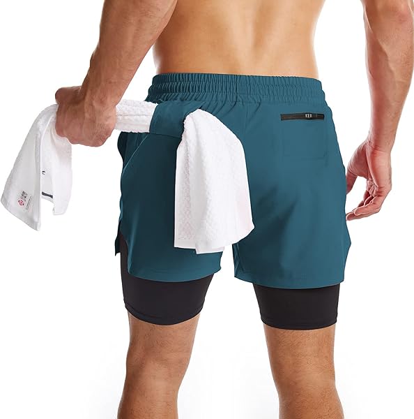 Short de Sport 2 en 1 Respirant pour Homme avec Poches Sport Séchage Rapide Leggings de Sport avec Poche Base Layer Stretch - 3