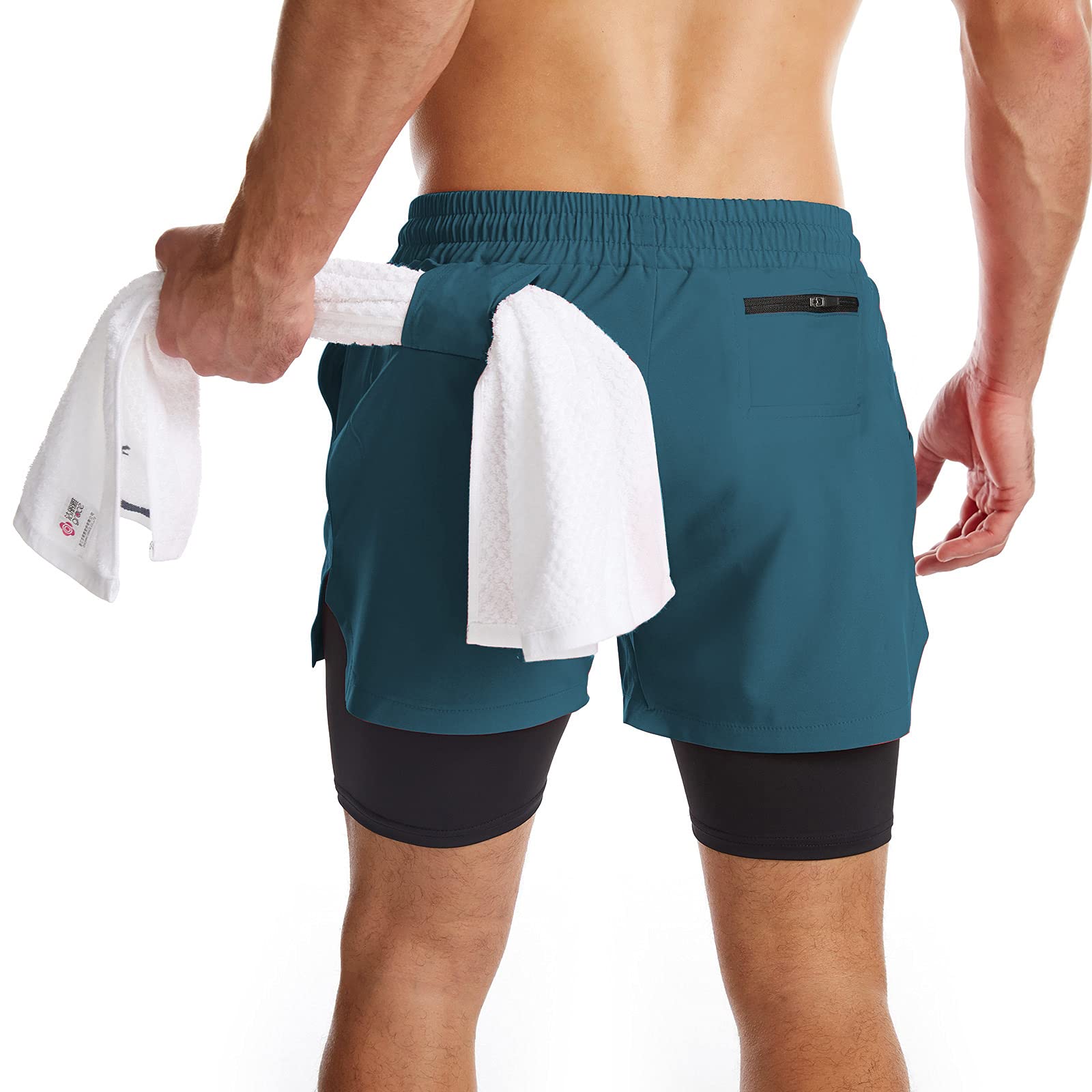 Danfiki Pantaloncini Sportivi da Uomo Running Shorts Asciugatura Rapida con Tasca per Jogging Tennis Fitness Allenamento 2 in 1