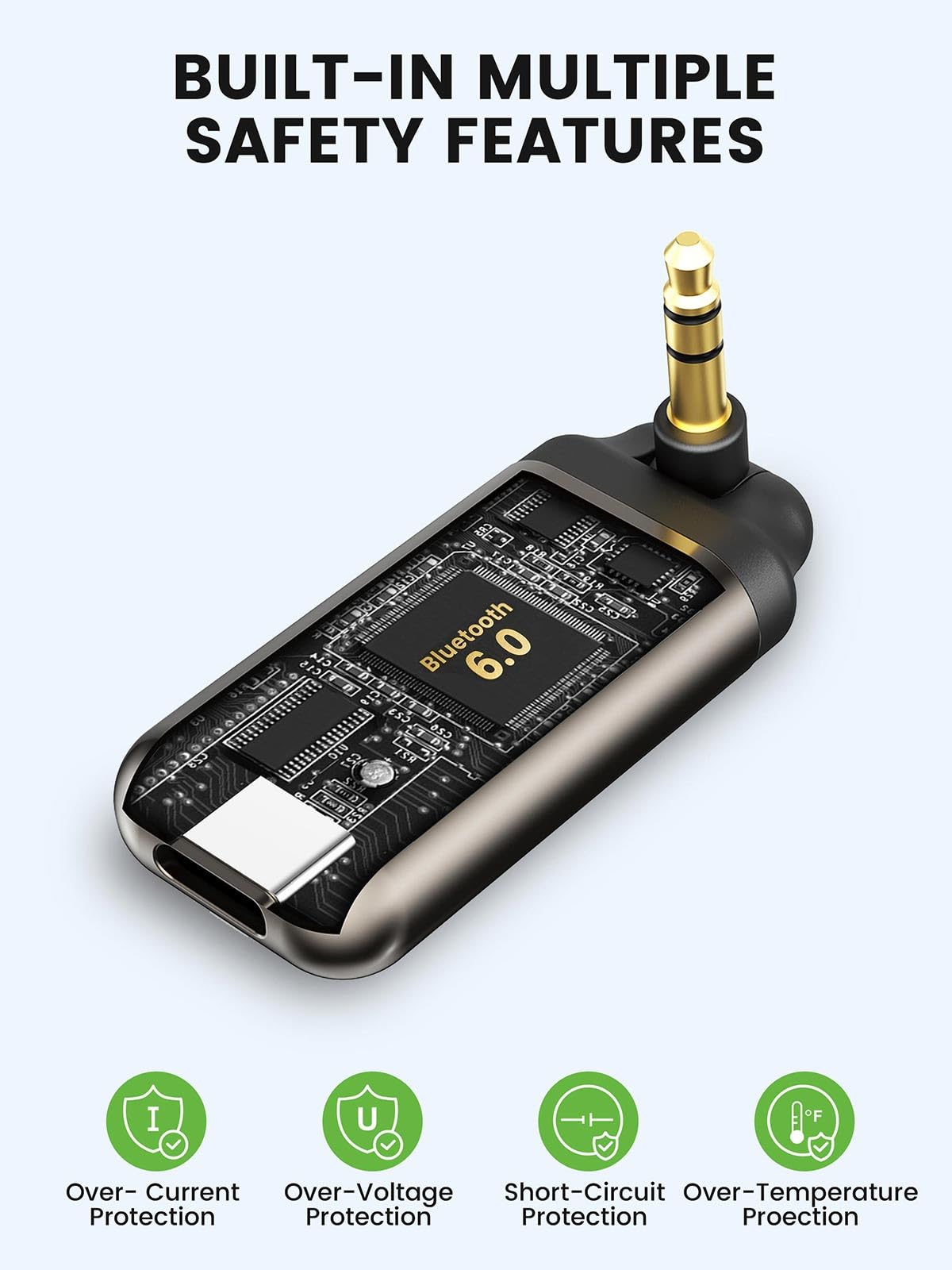 HVMLAK Récepteur Bluetooth 5.3 Jack, Adaptateur Bluetooth Voiture avec Jack 3.5 Rotatif pour Home Stéréo, Contrôle du Volume et des Pistes, Appels Mains Libres, Boîtier en Métal