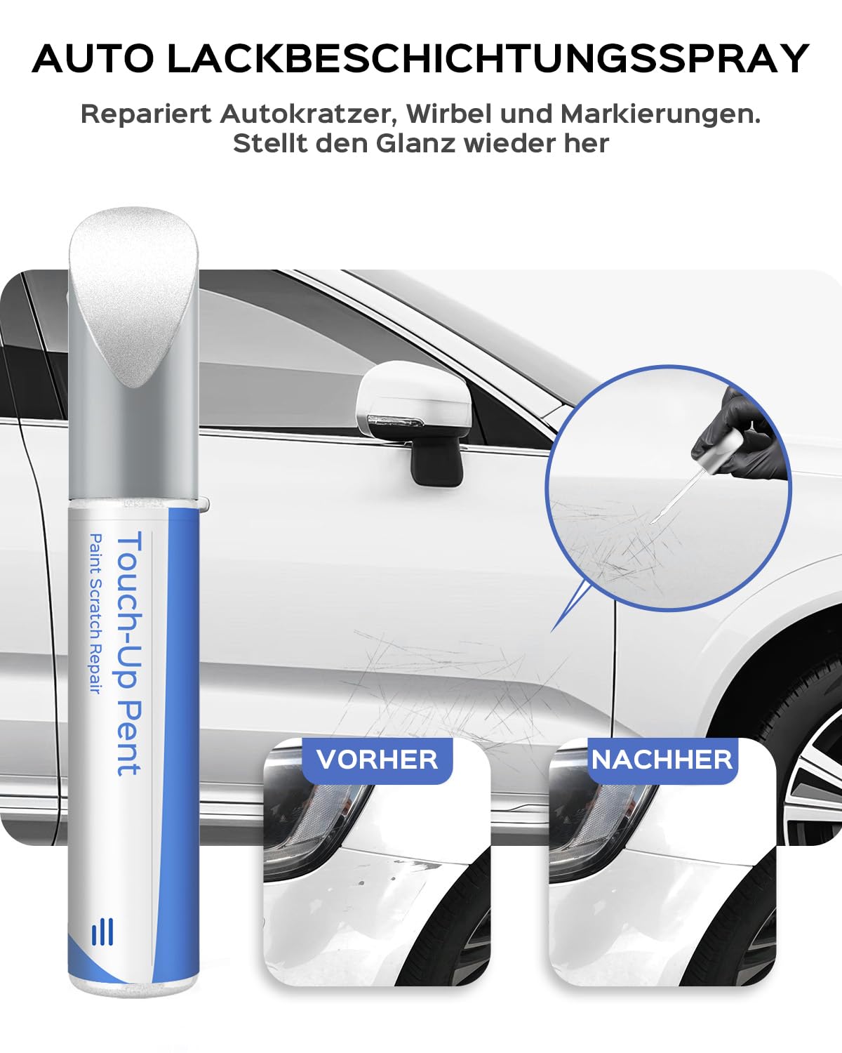 Lápiz de retoque 614 Ice White Metallic Compatible con Volvo XC40 Coincidencia exacta para desconchones y arañazos
