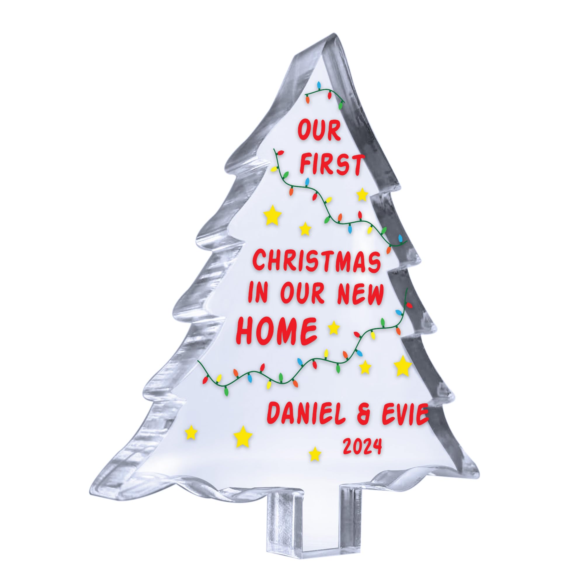 Red Ocean Personalised First Christmas in Our New Home Acrylic Tree Plaque Christmas Decoration Gift for Friends Family Couple, Housewarming Ornament