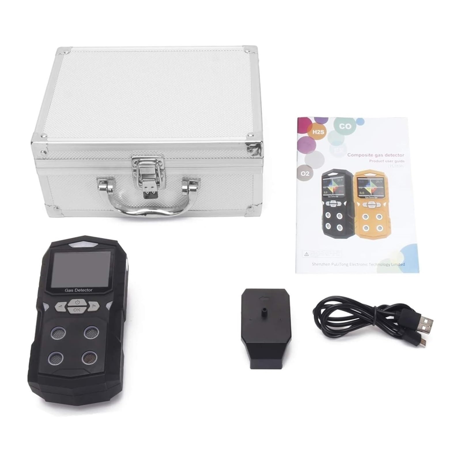 Détecteur de gaz 4 en 1 Analyseur Portable Moniteur Multi-gaz Écran Couleur avec Batterie Rechargeable Graphique Alarme Lumineuse sonore Tests précis(Giallo)