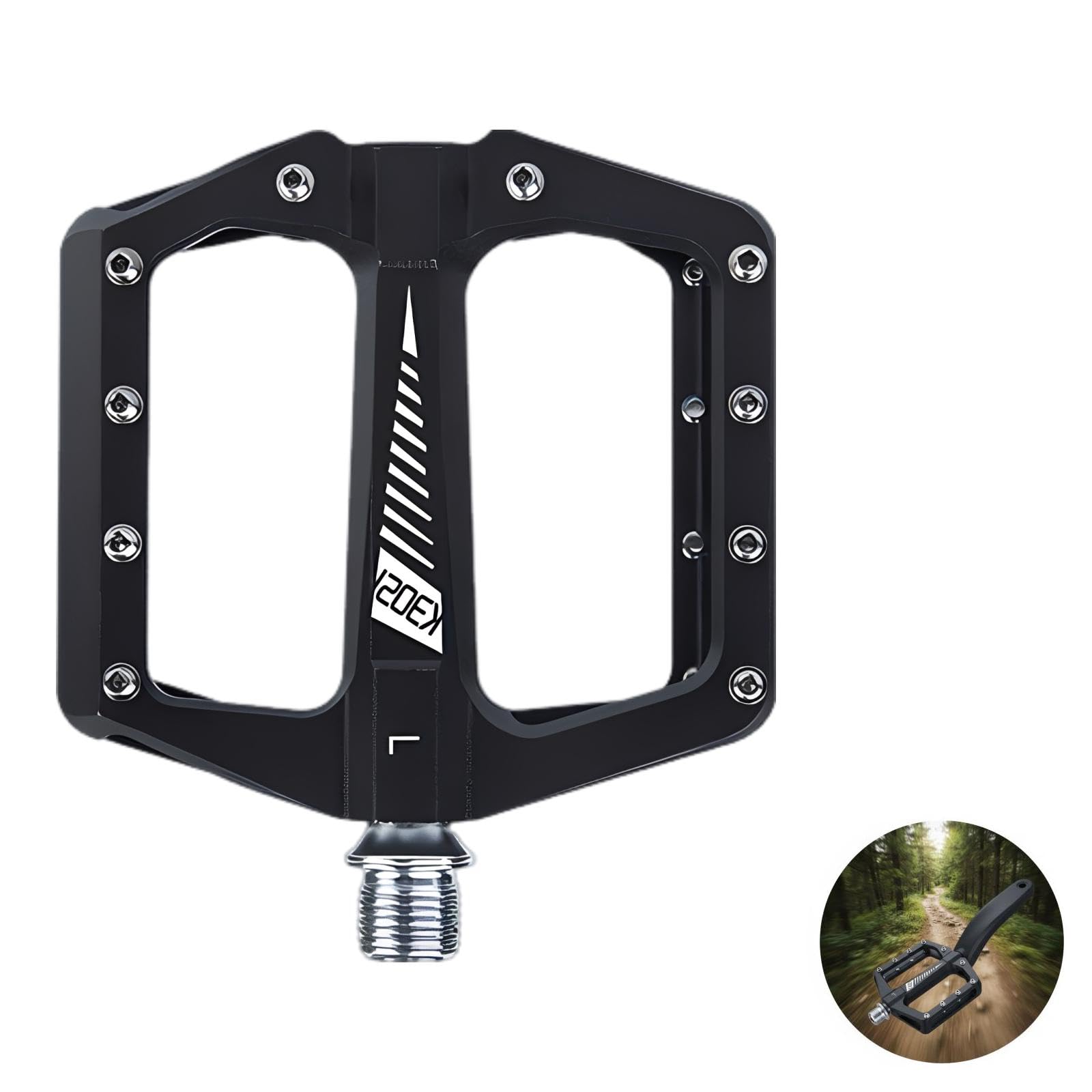 Mountainbike-Pedale K3021ST, Plattform aus Aluminiumlegierung mit Titanachse, 4 abgedichtete Lager, 96 x 95 mm, MTB-Pedale aus Aluminium für Radfahren und Gelände, Schwarz