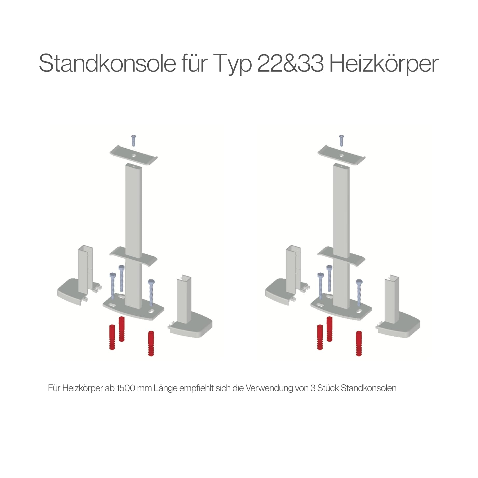 Standkonsole für Höhe: 600mm Heizkörper - Typ 22 & Typ 33 (2 stück set) (600mm)