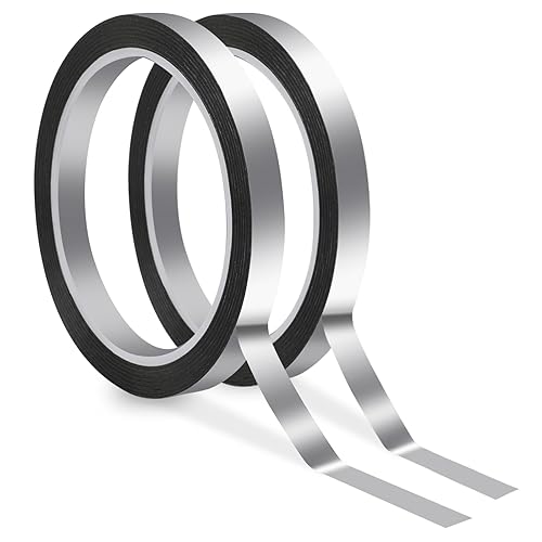 KALIONE Cinta metálica plateada, 2 rollos de cinta de película de poliéster metalizado Mylar metalizada, 38 pulgadas x 55 yardas, cinta metálica