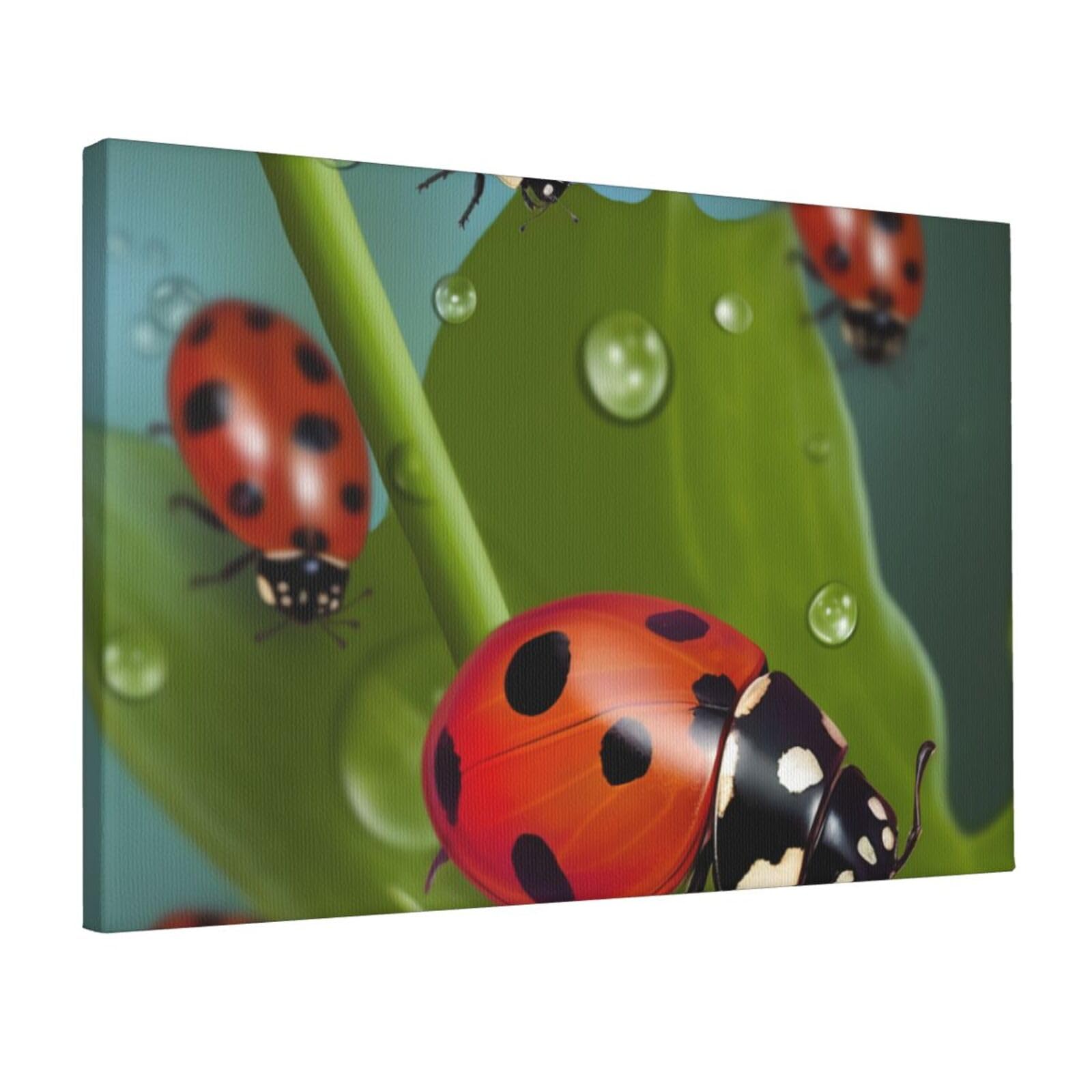 YKLJG ladybug Printed Wall Art Canvas Prints 45x30 CM Wooden Framed Picture Painting Artwork for Bedroom Kitchen Home Office Decor