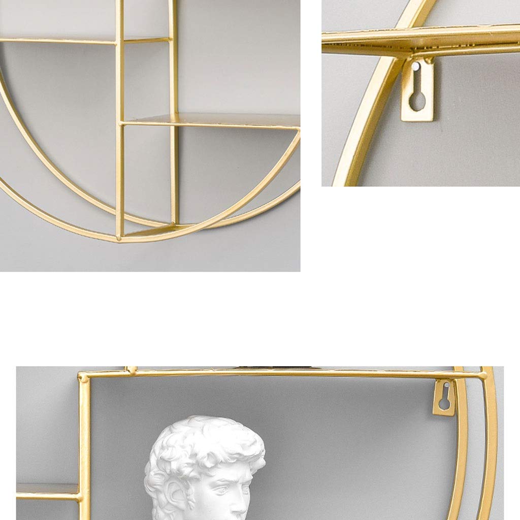 Wandregale Runde Metall Wohnzimmer Schwimm Regale Multifunktionale Dekorative Partition Bar Kreative Wanddekoration Lagerregal Schlafzimmer Bücherregal (Farbe : Gold)