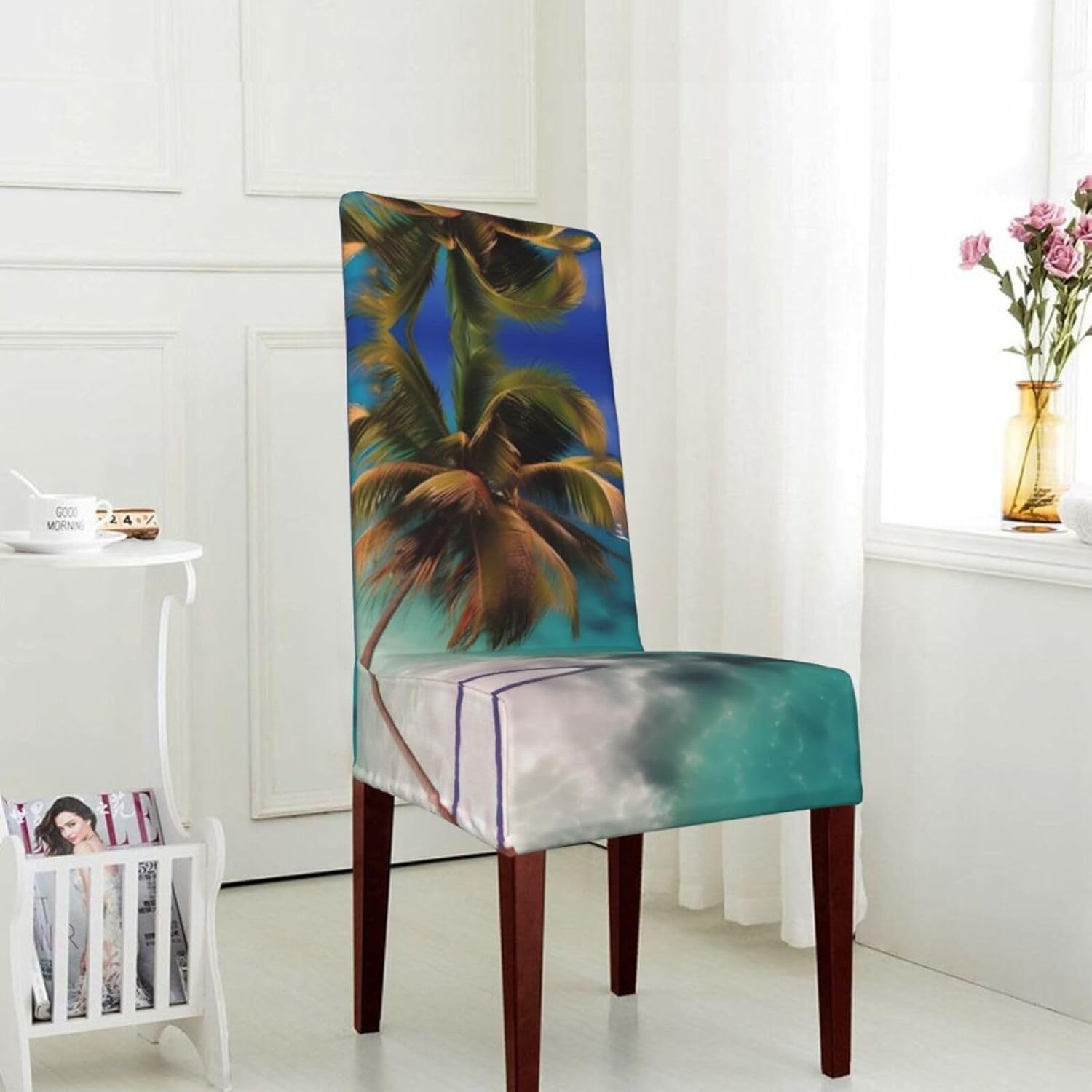 Caribbean Islands Prints Protection Cover for Dining Chair - Stretchable Chair Throw Covers for Dining Room, Hotel Event Party