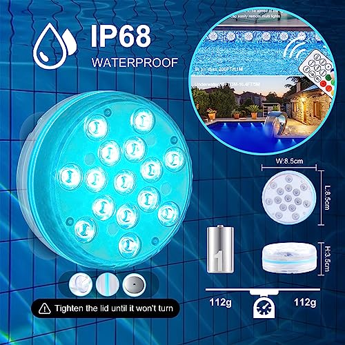 Gukkicco Pool Lights, Submersible Led Lights With Magnet And Suction Cups, Rf Remote Pool Lights, Ip68 Waterproof, 15 Led Color Changing Battery Led Lights Underwater With Timing, 3.35 Inch (4 Pack) #TOP1