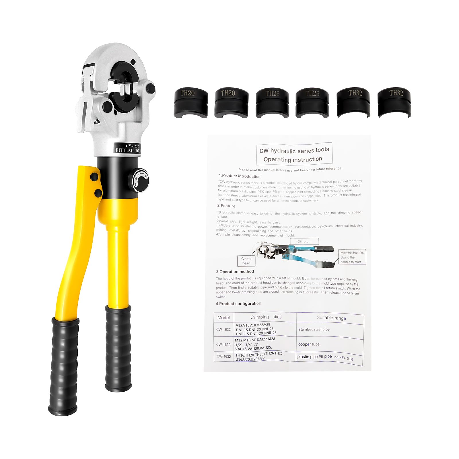 Pinza crimpatrice a 8 toni, capicorda con 4* dies, cassetta degli attrezzi, girevole a 360°, set per pressatura di tubi in alluminio e plastica, tubi PEX, tubi in acciaio