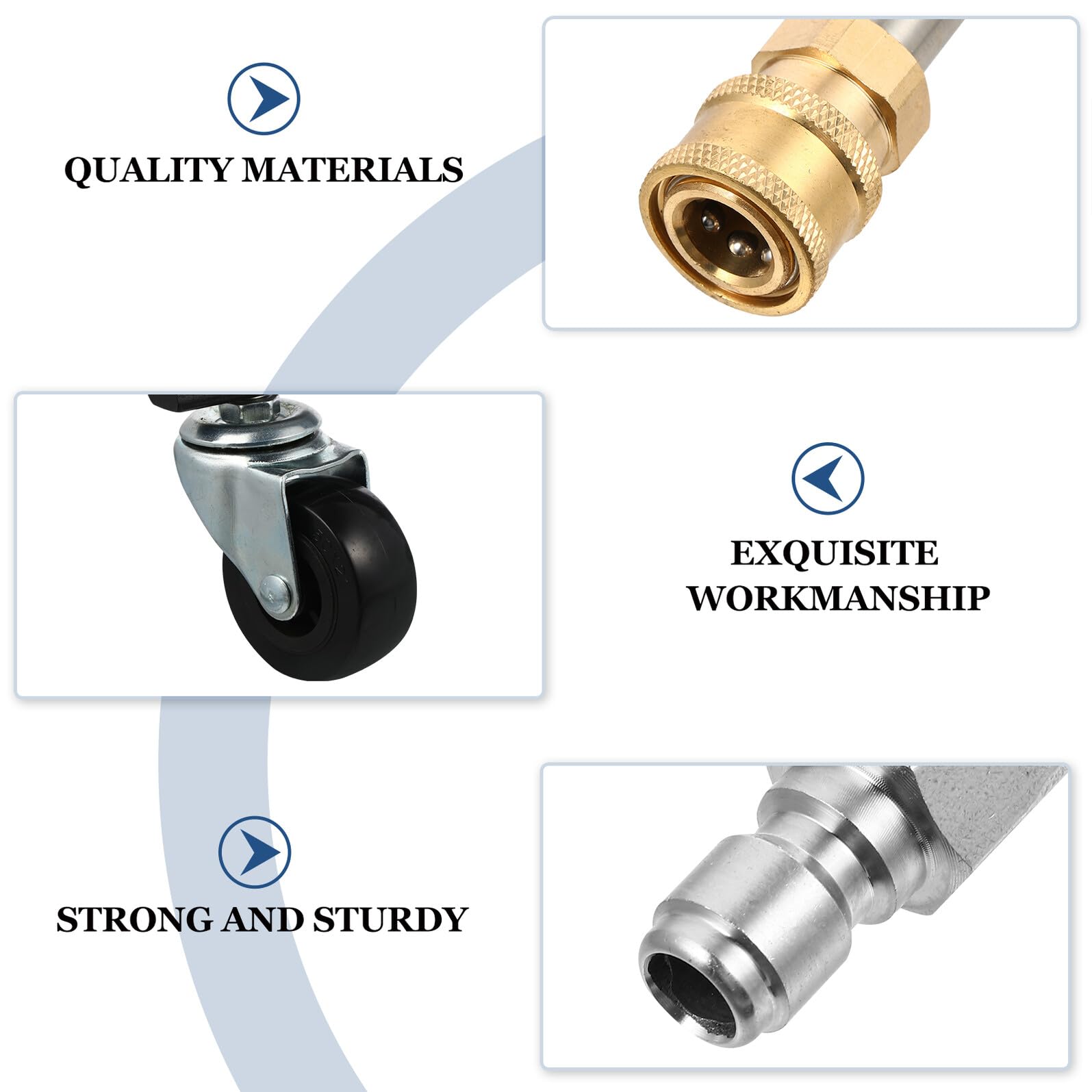 Limpiador de Chasis de Alta Presión Rueda, Acero Inoxidable | Conector 1/4 de Conexión Rápida, para Chasis y Suelo, Acabado Negro Latón y Plástico