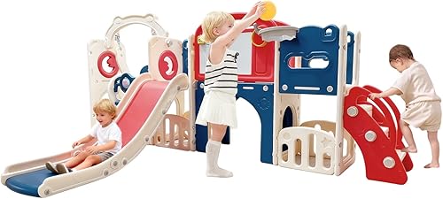 Juego de 12 en 1 para niños pequeños con tobogán para niños pequeños, juego de túnel de escalada para interiores, equipo de juego con aro de