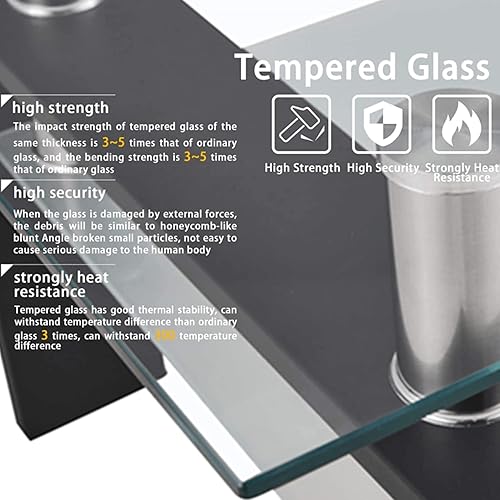 Miniatura 22 de Mesas de centro de vidrio para sala de estar, mesa auxiliar rectangular moderna con estante de almacenamiento, patas de tubo de metal y vidrio