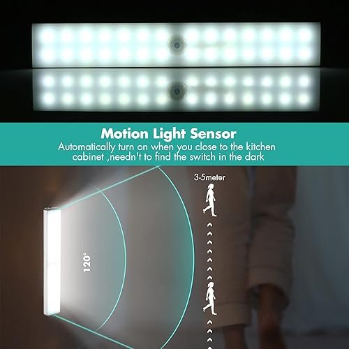 Miniatura 5 de BISHKJOK Homelife - Luz LED de armario activada por movimiento, 28 luces LED para debajo del gabinete, luces LED con sensor de movimiento, se pega