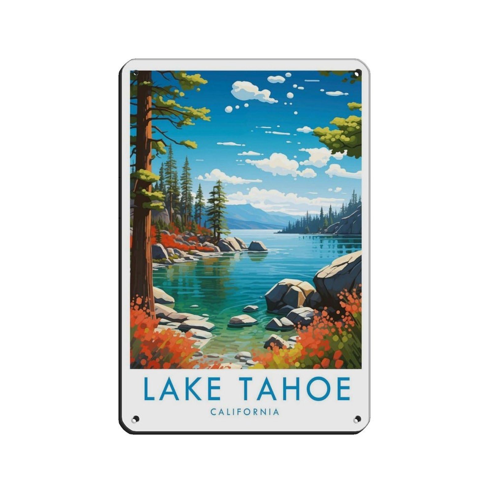 Lake Tahoe Travel, California Travel Decor Tin Sign Vintage Metal Pub Club Cafe Bar Home Wall Art Decoration Poster Retro 8x12inch(20x30cm)