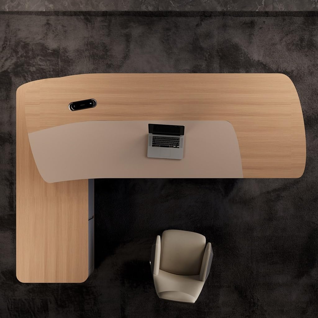 NEBE Scrivania Ufficio Elegante scrivania direzionale for Ufficio, spaziosa postazione di Lavoro manageriale a L con Stile Moderno retrò
