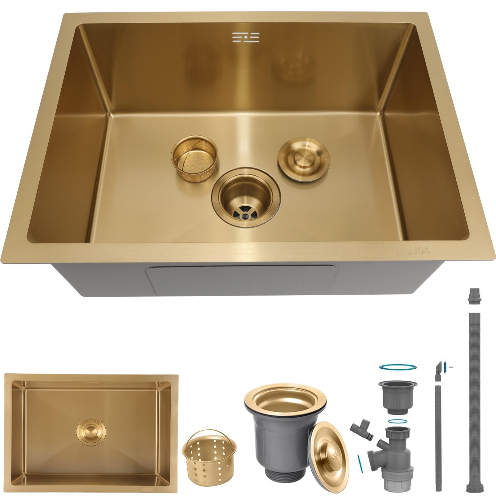 ZQFHSX Stainless Steel Kitchen Sink,Small Sink, Undermount Single Bowl Outdoor Campervan Essential with Silencer Pad, Drainer Fittings, Drop in Flushmount Or Topmount Installation, Gold(75x45cm)