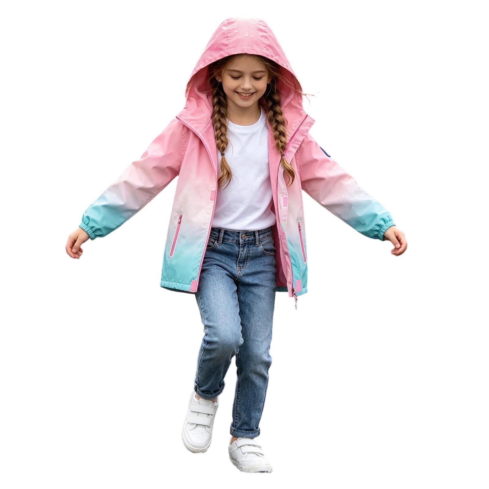 Manteau Pluie Enfant,Pull-Over à Capuche Et Manches Longues Pour Filles Avec Fermeture éClair Imprimé DéGradé Et éLéMents RéFléChissants Convient Aux Enfants De 5 à 13 Ans