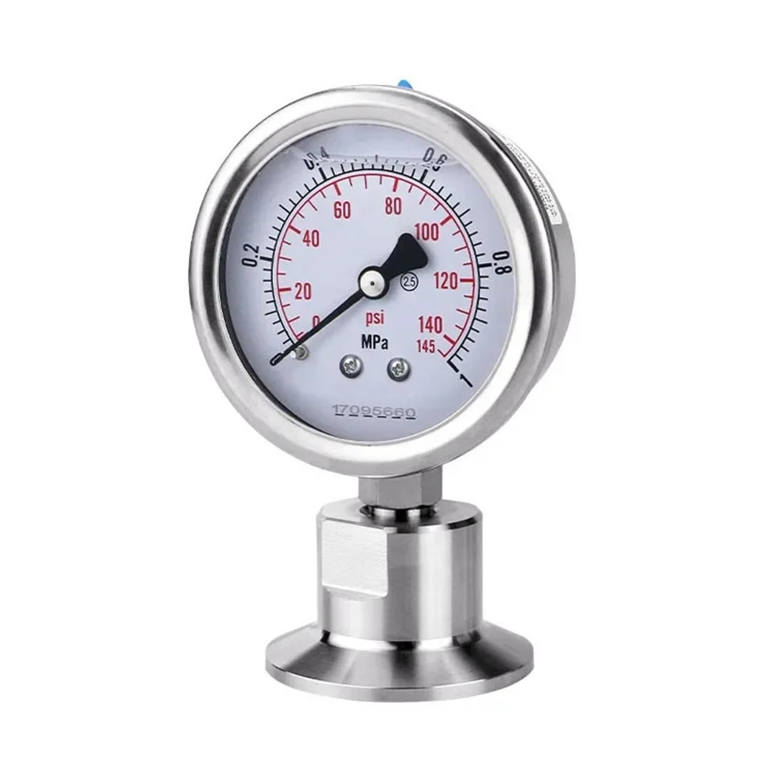 MDBJTCYZN 1.5'' Tri Clamp Pressure Gauge (304 Stainless Steel) Bottom, Ferrule OD 50.5mm 0-1Mpa