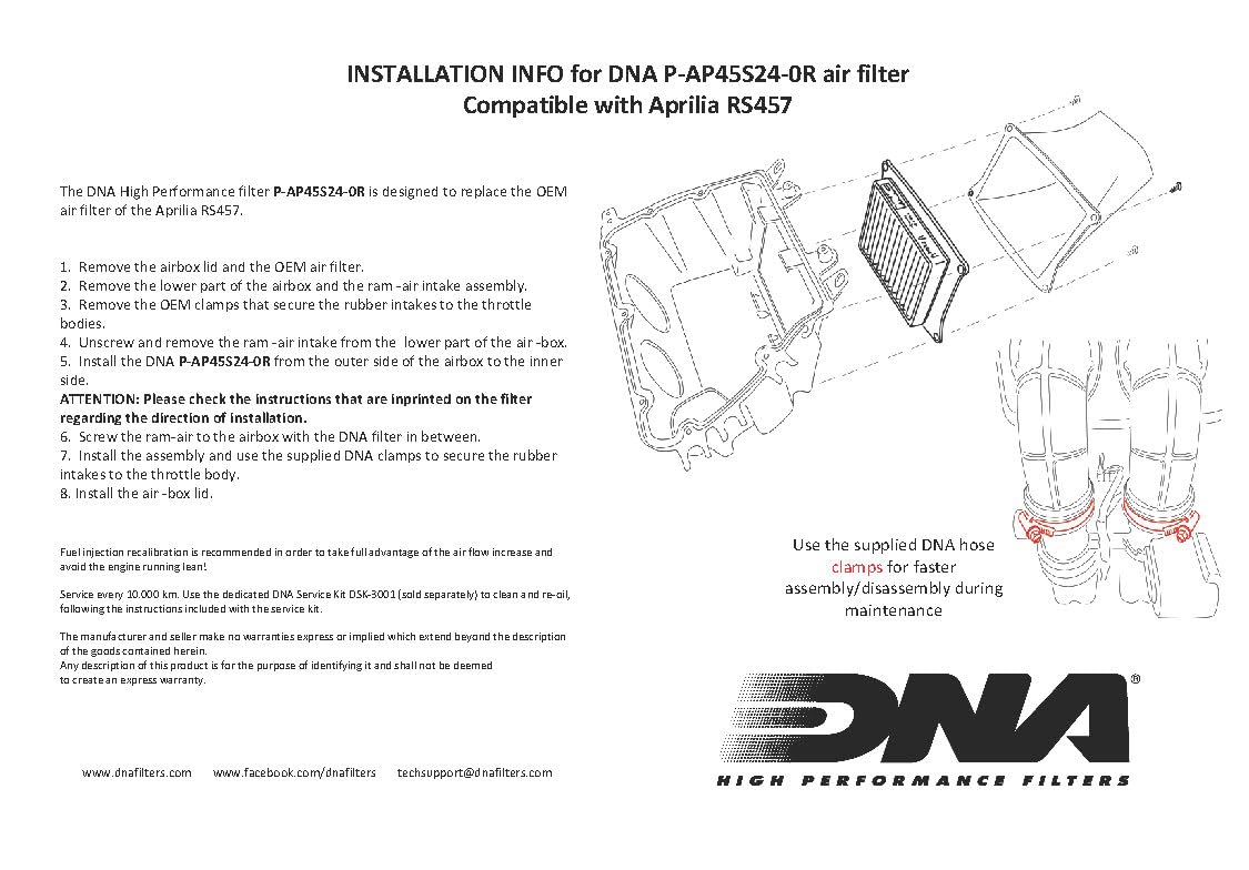 DNA Hochleistungs-Sportluftfilter kompatibel für Aprilia RS 457 (24-25) mit DNAs fortschrittlichem FCd, 98-99% Filtereffizienz und 5,34% erhöhtem Luftstrom PN: P-AP45S24-0R